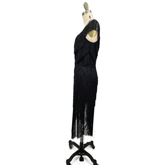 Vtg Deadstock Dovizia by Jane McCartney Flapper Fringe Dress Womens 10 Black - Picture 5 of 8